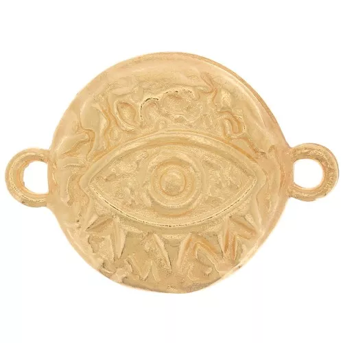 Intercalaire rond martelé - motif oeil - 2 anneaux 16 mm - Doré à l'or fin x1