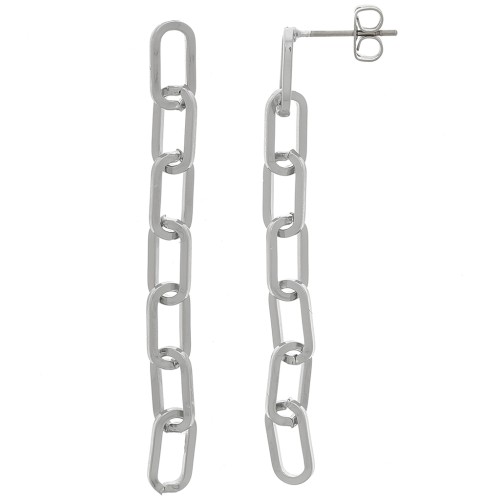 Boucles d'oreilles pendants chaîne maille rectangle 55x5 mm - Rhodié x2