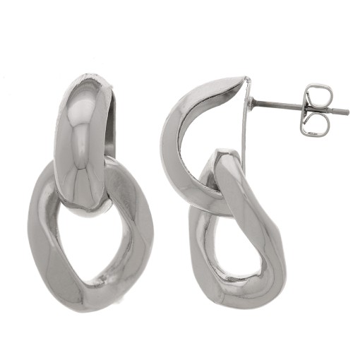 Boucles d'oreilles pendantes avec maillon gourmette 28x15 mm - Rhodié x2