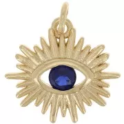 Pendentif oeil avec  oxyde de Zirconium  15.5x17 mm - Doré - Bleu foncé x1