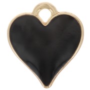 Breloque coeur 13x12 mm avec résine époxy - Doré - Noir x1