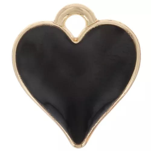 Breloque coeur 13x12 mm avec résine époxy - Doré - Noir x1