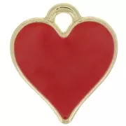 Breloque coeur 13x12 mm avec résine époxy - Doré - Rouge x1