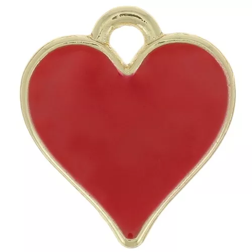 Breloque coeur 13x12 mm avec résine époxy - Doré - Rouge x1