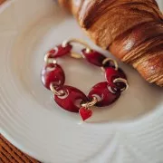 Breloque coeur 13x12 mm avec résine époxy - Doré - Rouge x1