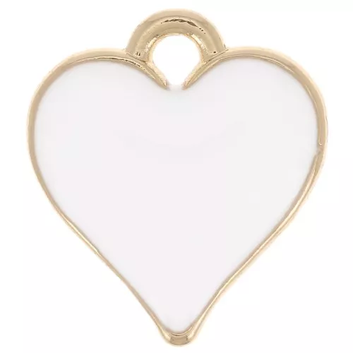 Breloque coeur 13x12 mm avec résine époxy - Doré - Blanc x1