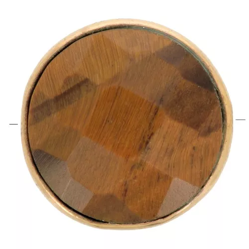 Perle ronde facettée 9mm pierre gemme - Argent 925 Doré à l'or fin - Oeil de tigre