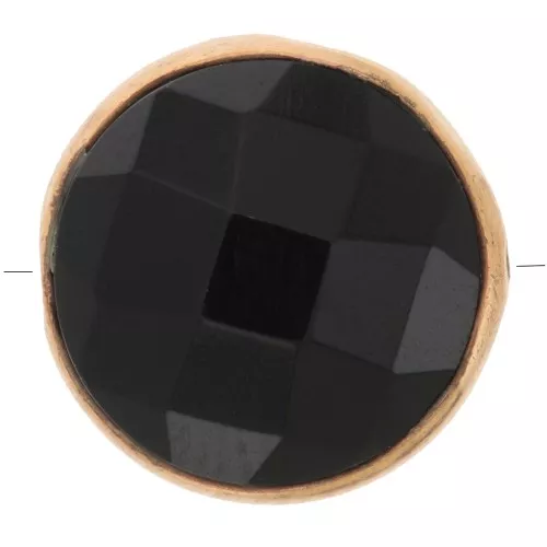 Perle ronde facettée 9 mm - pierre gemme - Argent 925 Doré à l'or fin - Onyx noir