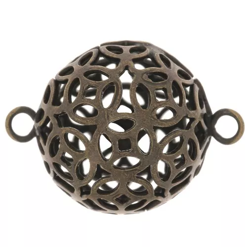 Intercalaires boules filigranées 2 anneaux 17x12 mm - Bronze x10