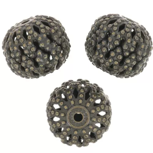 Perles rondes aplaties filigranées 8x7 mm - Bronze x10