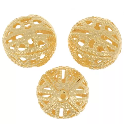 Perles rondes filigranées 12 mm - Doré à l'or fin x10