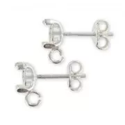 Clous d'oreilles porte-cabochon 6 mm avec anneau Argent 925 x2