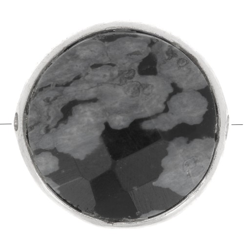 Perle ronde facettée 9 mm en pierre gemme - Argent 925 - Obsidienne mouchetée x1