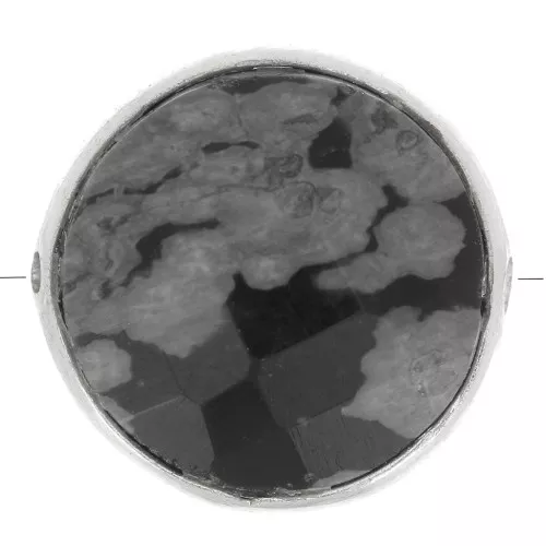 Perle ronde facettée 9 mm en pierre gemme - Argent 925 - Obsidienne mouchetée x1