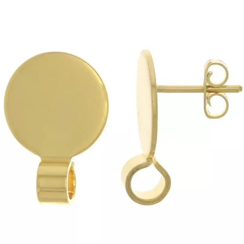 Clous d'oreilles disque 14 mm avec attache ouverte - Doré à l'or fin x2