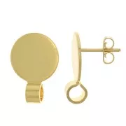 Clous d'oreilles disque 10 mm avec attache ouverte - Doré à l'or fin x2