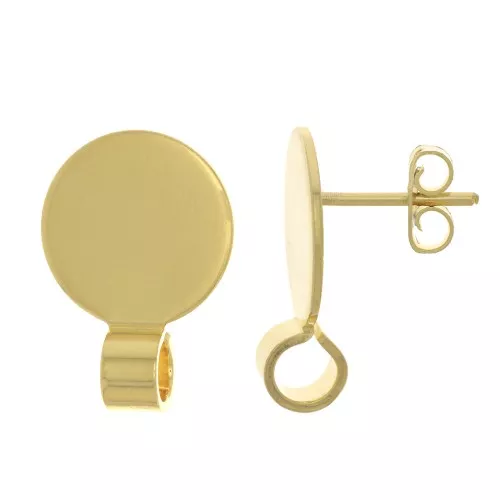 Clous d'oreilles disque 10 mm avec attache ouverte - Doré à l'or fin x2
