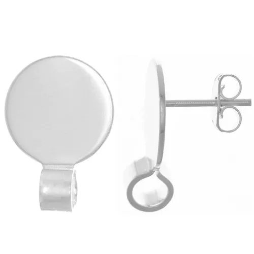 Clous d'oreilles disque 14 mm avec attache ouverte - Argenté x2