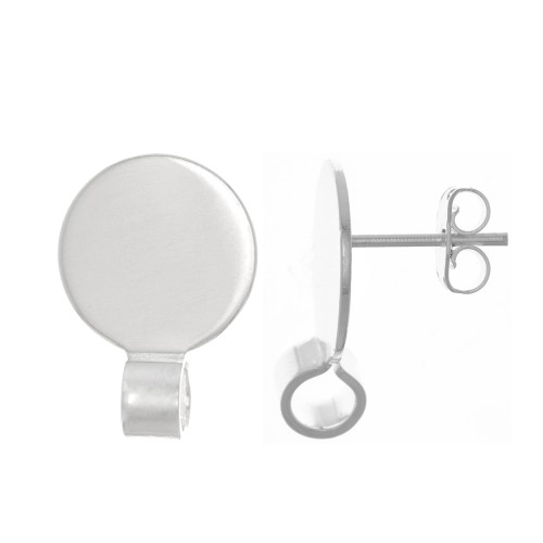 Clous d'oreilles disque 10 mm avec attache ouverte - Argenté x2