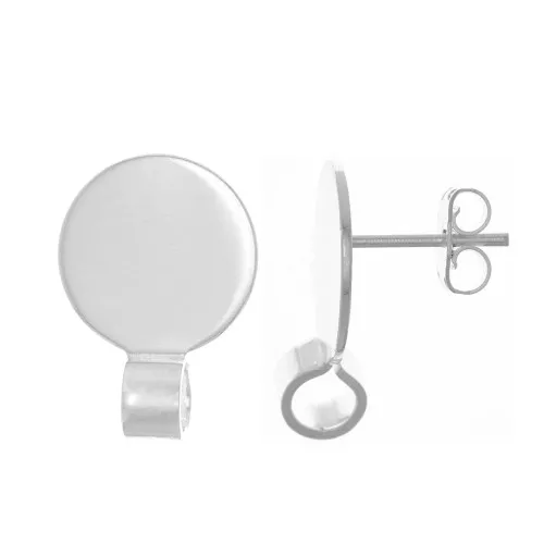 Clous d'oreilles disque 10 mm avec attache ouverte - Argenté x2