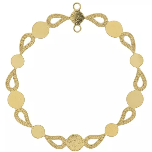 Pendentif chandelier rond 39 mm pour cabochon 4 mm & 5 mm - Doré à l'or fin x1