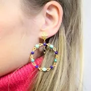 Pendentif chandelier rond 39 mm pour cabochon 4 mm & 5 mm - Doré à l'or fin x1