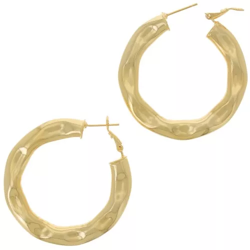 Créoles larges martelées 45 mm - Doré à l'or fin x2