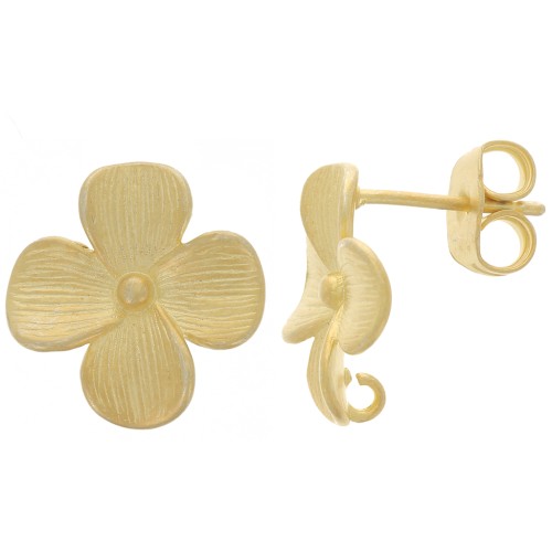 Clous d'oreilles fleur 14x13 mm - avec anneau ouvert - Doré mat x2