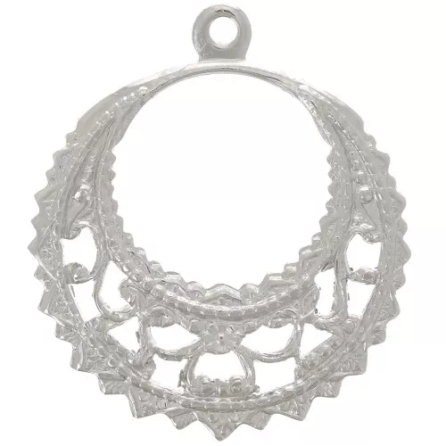 Pendentif rond filigrané 22 mm - Rhodié x1