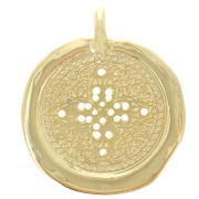 Pendentif médaille irrégulière 30 mm - motif croix - Doré à l'or fin x1|raw }}
