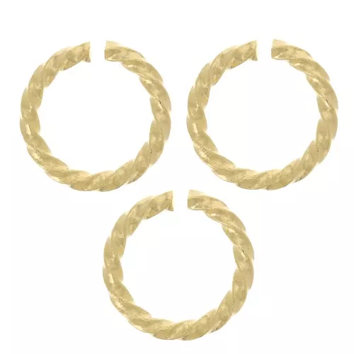 Anneaux ouverts ronds torsadés 7x1 mm - Doré à l'or fin x5