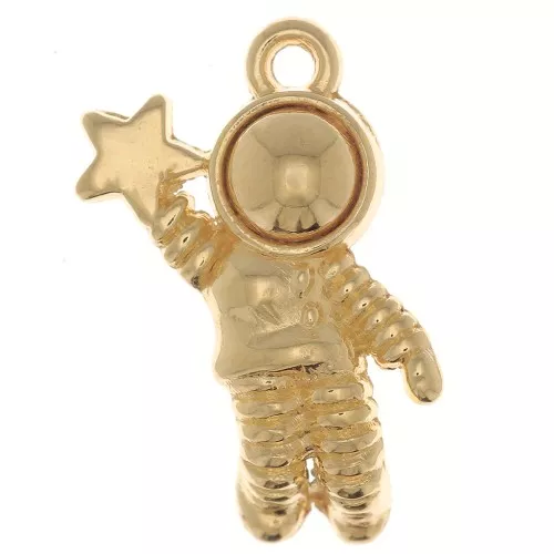 Breloque astronaute avec étoile 20x11 mm - Doré à l'or fin x1