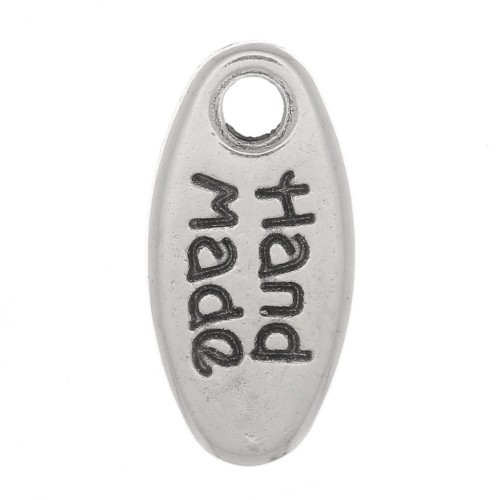 Breloque goutte 11x5 mm - Hand Made - Placage argent fin vieilli x1