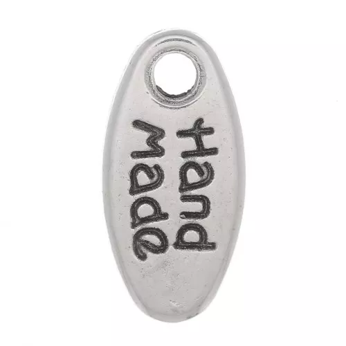 Breloque goutte 11x5 mm - Hand Made - Placage argent fin vieilli x1