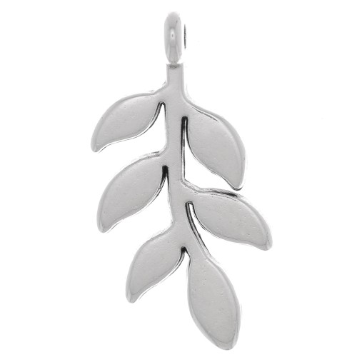 Pendentif feuille d'olivier 24x12 mm - Placage argent fin vieilli x1