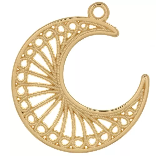 Pendentif demi-lune effet filigrané 33x28 mm - Doré à l'or fin x1