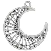 Pendentif demi-lune effet filigrané 33x28 mm - Placage argent fin vieilli x1