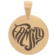 Pendentif médaille ronde 15 mm - Family - Acier inoxydable 304 Doré x1
