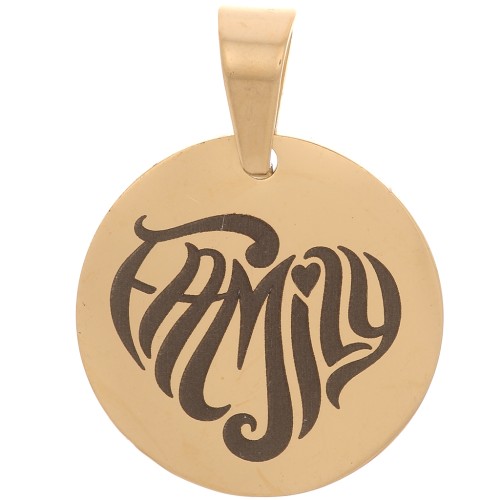 Pendentif médaille ronde 15 mm - Family - Acier inoxydable 304 Doré x1