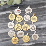 Pendentif médaille ronde 15 mm - Family - Acier inoxydable 304 Doré x1