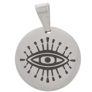 Pendentif médaille ronde 15 mm - Oeil porte-bonheur - Acier inoxydable 304 x1|raw }}