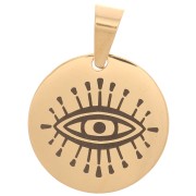 Pendentif médaille ronde 15 mm - Oeil porte-bonheur - Acier inoxydable 304 Doré|raw }}