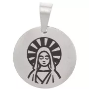 Pendentif médaille ronde 15 mm - motif Vierge - Acier inoxydable 304 x1