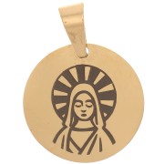 Pendentif médaille ronde 15 mm - motif Vierge - Acier inoxydable 304 Doré x1