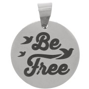 Pendentif médaille ronde 15 mm - motif Be Free & Oiseaux - Acier inoxydable 304|raw }}