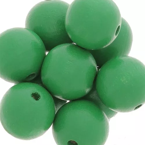 Perles rondes en bois 15 mm Vert Foncé x5