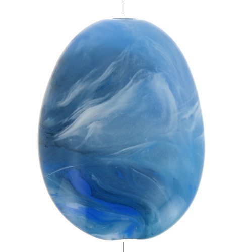 Perle plate en acrylique 30x23 mm - Bleu clair marbré x1