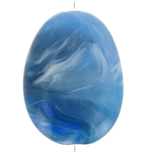 Perle plate en acrylique 30x23 mm - Bleu clair marbré x1