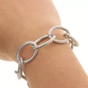 Chaîne en aluminium maille Forçat striée 17.9 mm - maillons ouverts - Rhodié x50cm