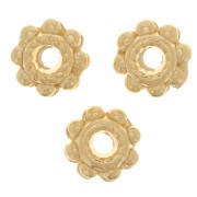 Perles rondelles travaillées - forme fleur 6 mm - Doré à l'or fin x6
